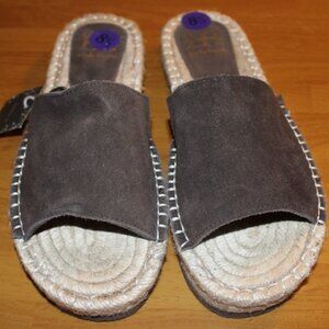 Haute Hippee New Brown Suede Sandals Flats Slides Shoes 8.5 NWT Slide On Flats